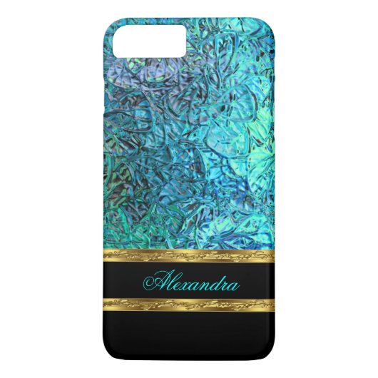 Elegant Turquoise Blauwgroen Blauw Zwart en Goud Case-Mate iPhone Case (Achterkant)