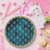 Elegant Turquoise Blauwgroen Gold Pineapple Patter Papieren Bordje (Feest)