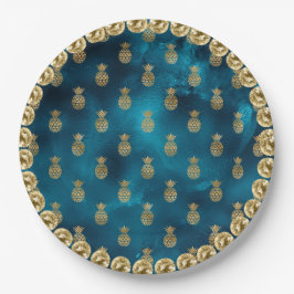 Elegant Turquoise Blauwgroen Gold Pineapple Patter Papieren Bordje