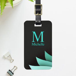 Elegant Turquoise Bloem Motief Persoonlijk Initiaa Bagagelabel