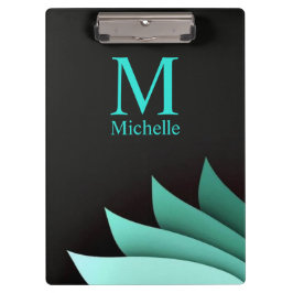 Elegant Turquoise Bloem Motief Persoonlijk Initiaa Klembord