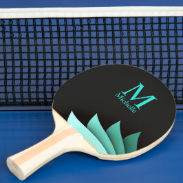 Elegant Turquoise Bloem Motief Persoonlijk Initiaa Tafeltennisbatje