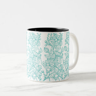 Elegant Turquoise Bloemmotief Botanisch Patroon Tweekleurige Koffiemok