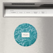 Elegant Turquoise Bloemmotief Monogram Magneet (Insitu (Vaatwasser))