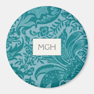 Elegant Turquoise Bloemmotief Monogram Magneet