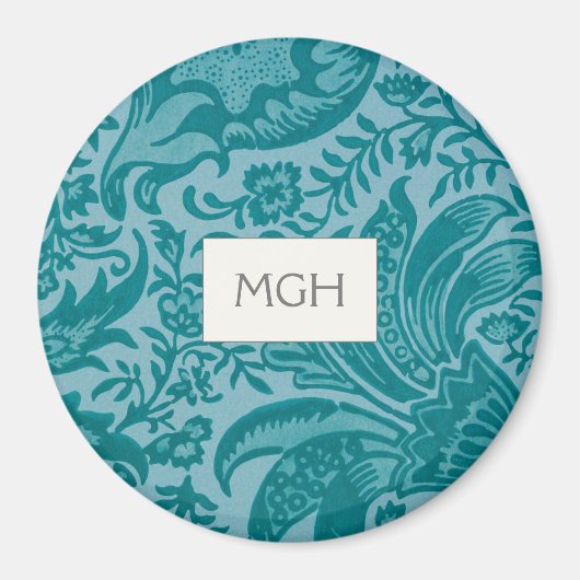 Elegant Turquoise Bloemmotief Monogram Magneet (Voorkant)