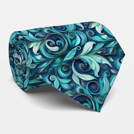 Elegant turquoise bloemtegels patroon stropdas (Opgerold)