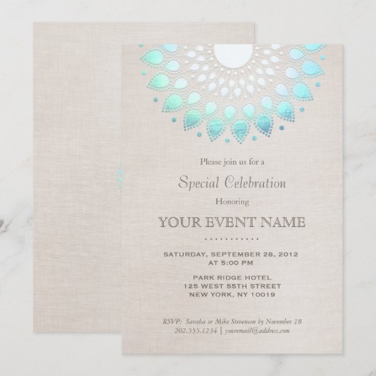 Elegant Turquoise Blue beige Linen Kijk uit Kaart (Voorkant / Achterkant)