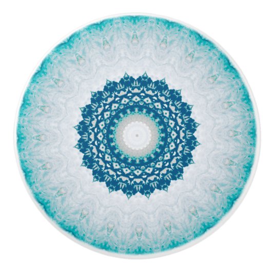 Elegant Turquoise Blue Floral Mandala Keramische Knop (Voorkant)