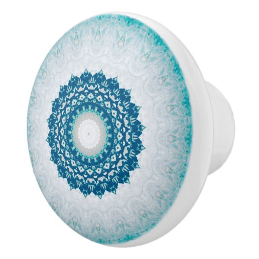 Elegant Turquoise Blue Floral Mandala Keramische Knop (Rechts)