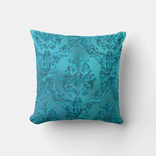 Elegant Turquoise Blue Green Damask Kussen (Voorkant)