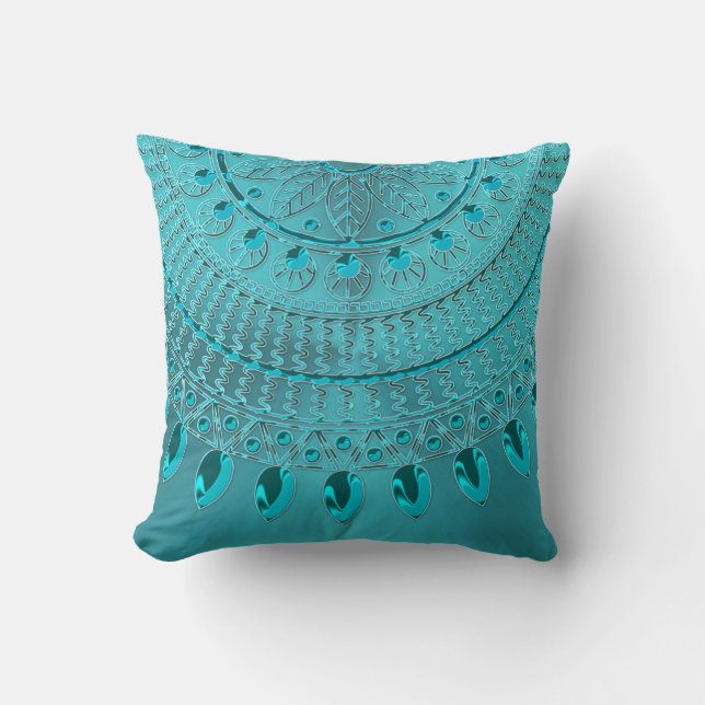 Elegant Turquoise Blue Green Mandala Kussen (Voorkant)