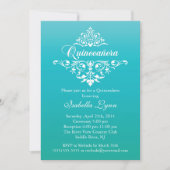 Elegant Turquoise Blue Ombre Quinceañera Partij Kaart (Voorkant)