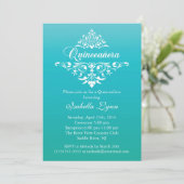 Elegant Turquoise Blue Ombre Quinceañera Partij Kaart (Staand voorkant)
