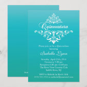 Elegant Turquoise Blue Ombre Quinceañera Partij Kaart (Voorkant / Achterkant)