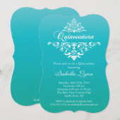 Elegant Turquoise Blue Ombre Quinceañera Partij Kaart (Voorkant / Achterkant)
