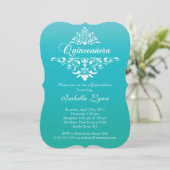 Elegant Turquoise Blue Ombre Quinceañera Partij Kaart (Staand voorkant)