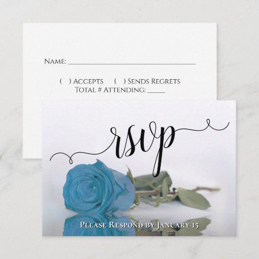 Elegant Turquoise Blue Reflecting Roos Wedding RSVP Kaartje (Voorkant / Achterkant)