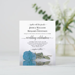 Elegant Turquoise Blue Roos BUDGET Wedding Invite