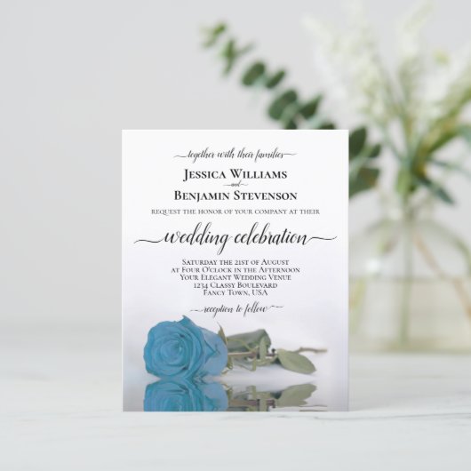 Elegant Turquoise Blue Roos BUDGET Wedding Invite (Staand voorkant)