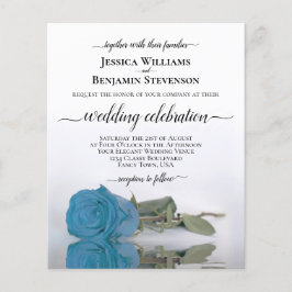 Elegant Turquoise Blue Roos BUDGET Wedding Invite