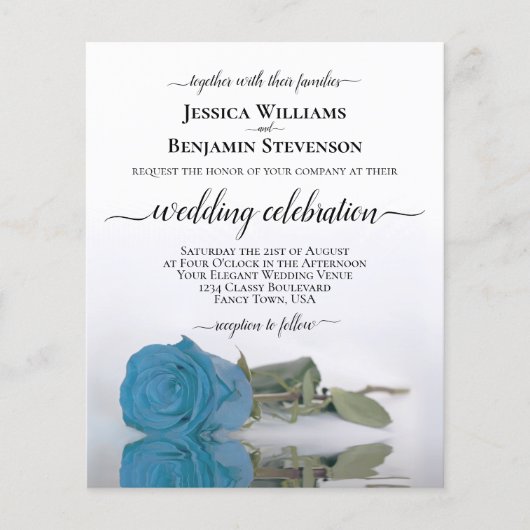 Elegant Turquoise Blue Roos BUDGET Wedding Invite (Voorkant)