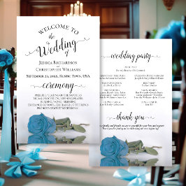 Elegant Turquoise Blue Roos Budget Wedding Program