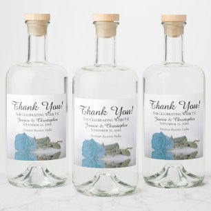 Elegant Turquoise Blue Roos Chic Wedding Bedankt Likeurfles Etiket