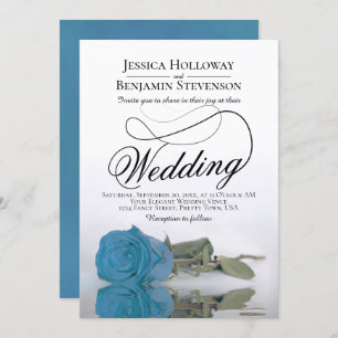 Elegant Turquoise Blue Roos Classy Script Wedding Kaart