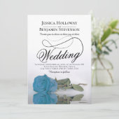 Elegant Turquoise Blue Roos Classy Script Wedding Kaart (Staand voorkant)