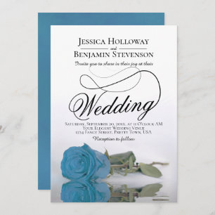 Elegant Turquoise Blue Roos Classy Script Wedding Kaart