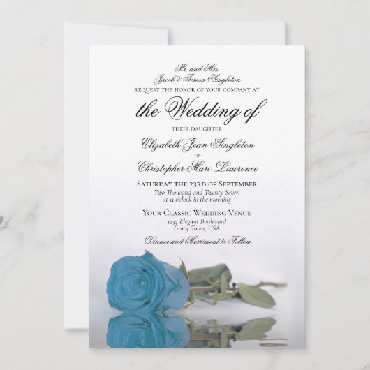 Elegant Turquoise Blue Roos Formal Wedding Kaart (Voorkant)