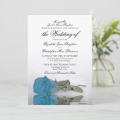 Elegant Turquoise Blue Roos Formal Wedding Kaart (Staand voorkant)