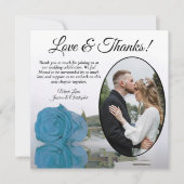 Elegant Turquoise Blue Roos & Oval Photo Wedding Bedankkaart (Voorkant)