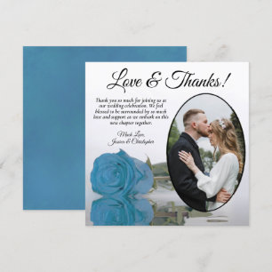 Elegant Turquoise Blue Roos & Oval Photo Wedding Bedankkaart