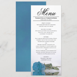 Elegant Turquoise Blue Roos Reflections Wedding Menu