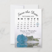 Elegant Turquoise Blue Roos Wedding Calendar Save The Date (Voorkant)