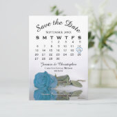 Elegant Turquoise Blue Roos Wedding Calendar Save The Date (Staand voorkant)