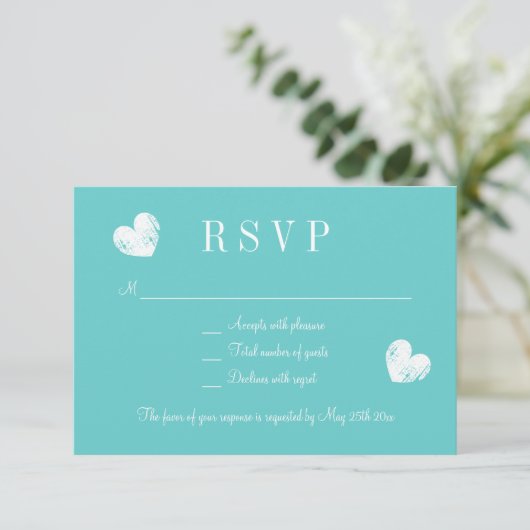 Elegant turquoise blue RSVP bruiloft reactiekaarte Kaartje (Staand voorkant)