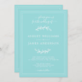 Elegant Turquoise Blue Wedding-uitnodiging Kaart (Voorkant / Achterkant)