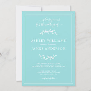 Elegant Turquoise Blue Wedding-uitnodiging Kaart