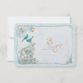 Elegant Turquoise Coral Birds Damask Wedding RSVP (Achterkant)