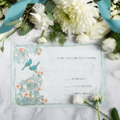 Elegant Turquoise Coral Birds Damask Wedding RSVP
