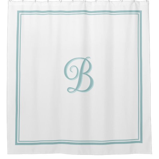 Elegant Turquoise Double Border Script Monogram Douchegordijn (Voorkant)