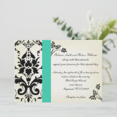 Elegant Turquoise en Black Damask Wedding Invite Kaart (Staand voorkant)
