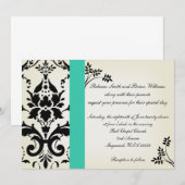 Elegant Turquoise en Black Damask Wedding Invite Kaart (Voorkant / Achterkant)