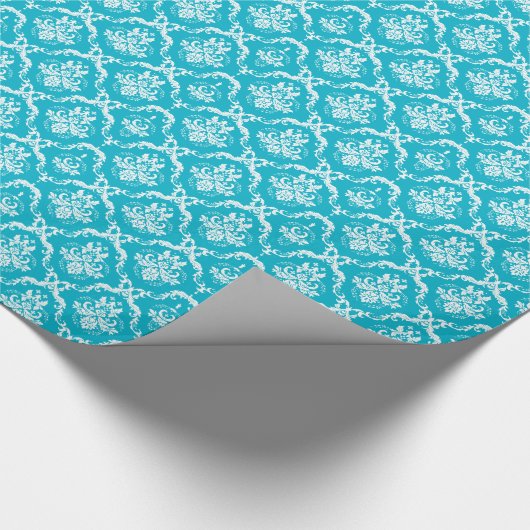Elegant Turquoise en Cream Floral Damaskers Cadeaupapier (Hoek)