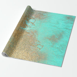 Elegant Turquoise en Faux Gold Glitter Marble Cadeaupapier