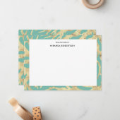 Elegant Turquoise en Gold Note Cards Notitiekaartje (Voorkant / Achterkant in situ)