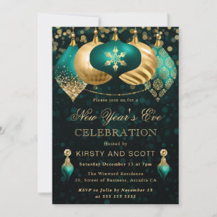 Elegant Turquoise en Gouden Oud-en-Nieuwfeestje Kaart